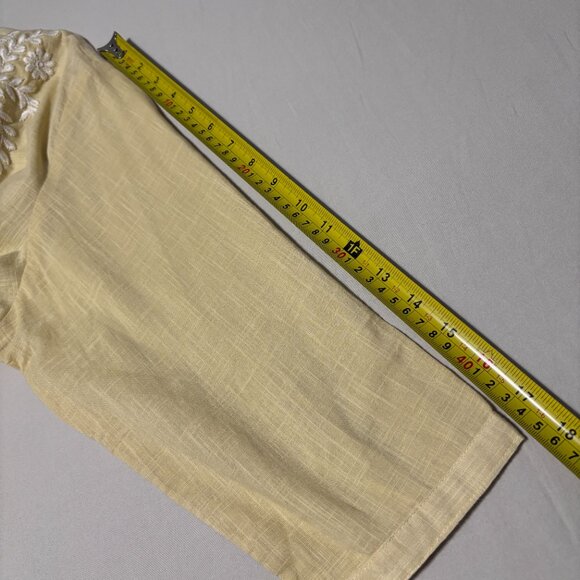 Utsa Yellow Embroidered Cotton Tunic Top XXL Floral Boho Kurta 3/4 Sleeve - Picture 11 of 11